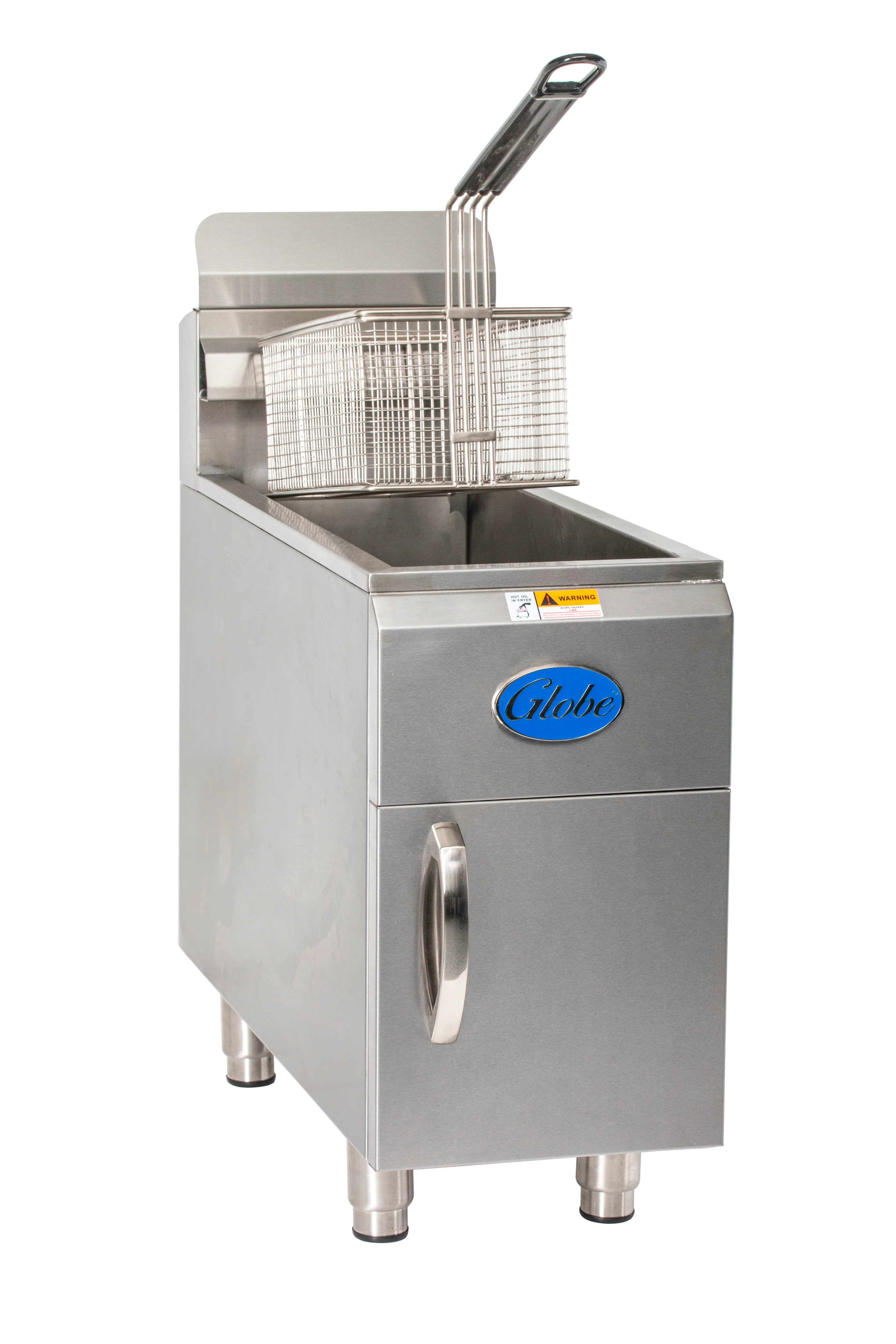 Globe GF15G 31 Inch Gas Deep Fryer Countertop Stainless Steel 15 Lbs Capacity 13250 Burner 26250 BTU with Drain Valve