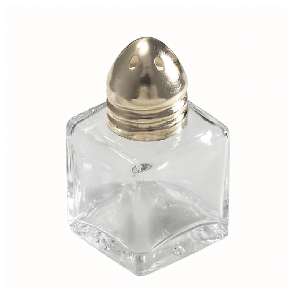 Winco G-101 1/2 Oz Glass Shaker Square with Brass Top - Salt Pepper Shaker