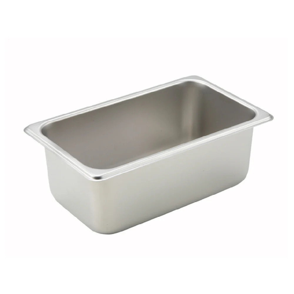 Winco SPQ4 10 Inch Steam Table Pan 1/4 Size 25 Gauge with Straight Sides Stainless Steel