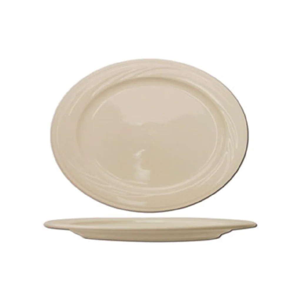International Tableware Y-14 13 Inch Oval Embossed Platter Ceramic Lead Free