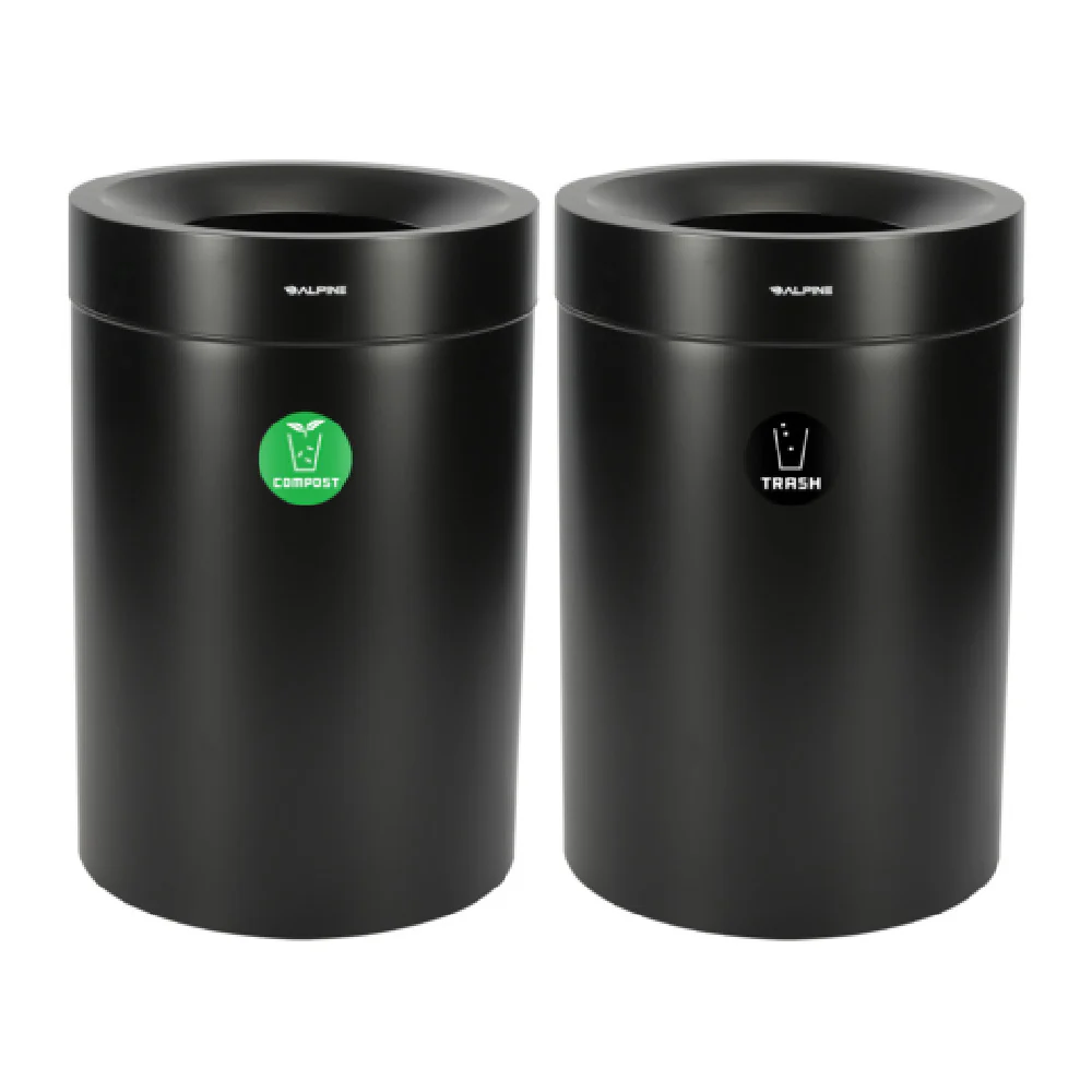 Alpine Industries ALP475-50-BLK-CO-T 24 Inch Compost Bin and Trash Can 50 Gallon Stainless Steel Black