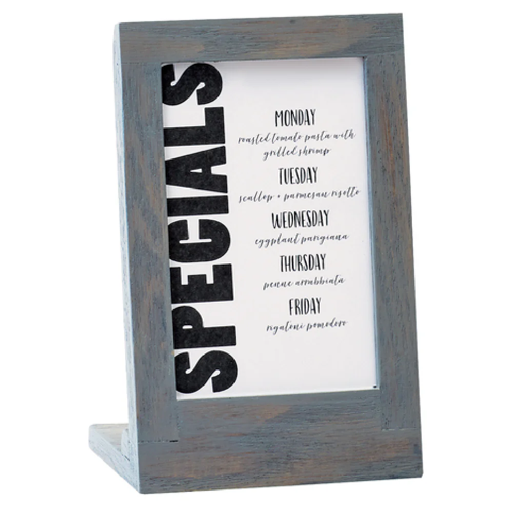 Cal Mil 3825-46-83 4 Inch Gray Wash Oak Wood Menu/Card Holder with Stable Base