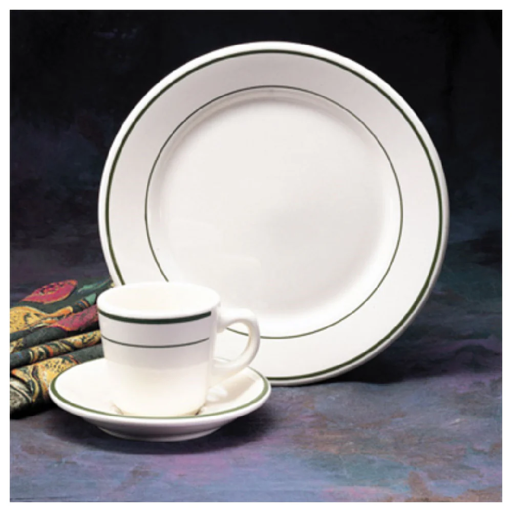 1880 Hospitality F1500001525 3-1/2 Oz A.D. Cup Cream White with Green Lines 1880 Hospitality F1500001525 3-1/2 Oz A.D. Cup Cream White with Green Lines