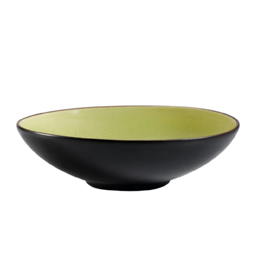 CAC China 666-39-G 40 Oz Japanese Style Salad Bowl Ceramic Golden Green