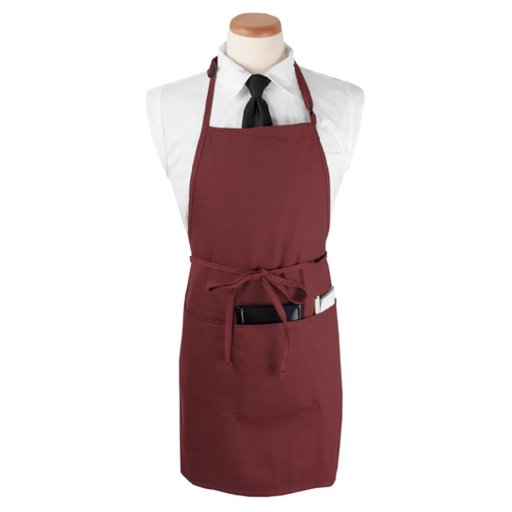 John Ritzenthaler Company CL3PBIAELBG-1 26 Inch Bib Apron with 4 Pockets Burgundy Polyester