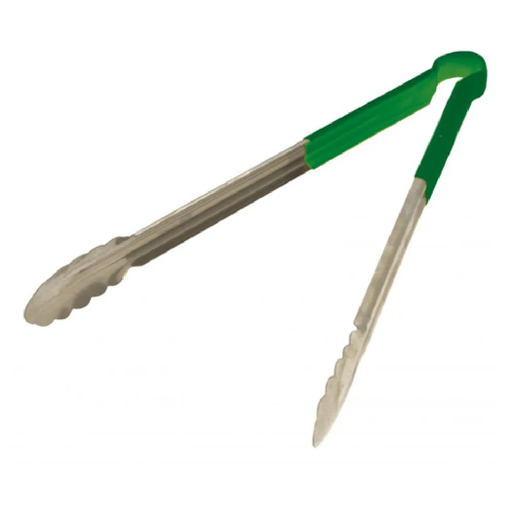 Omcan 80549 16 Inch Utility Tongs Green Plastic Coated Handle Stainless Steel