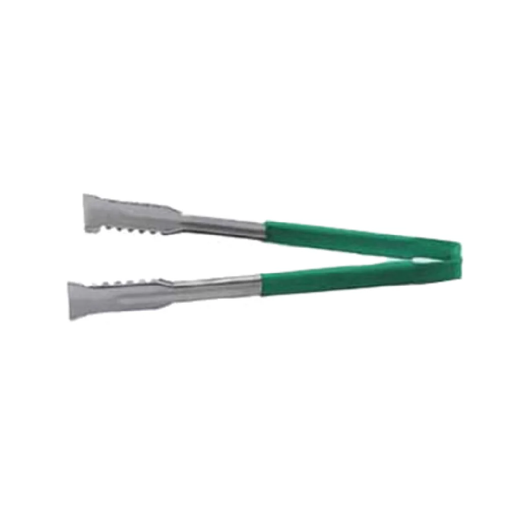 Vollrath 4790970 9-1/2 Inch Green Ergonomic Kool-Touch Handle Utility Tongs Stainless Steel