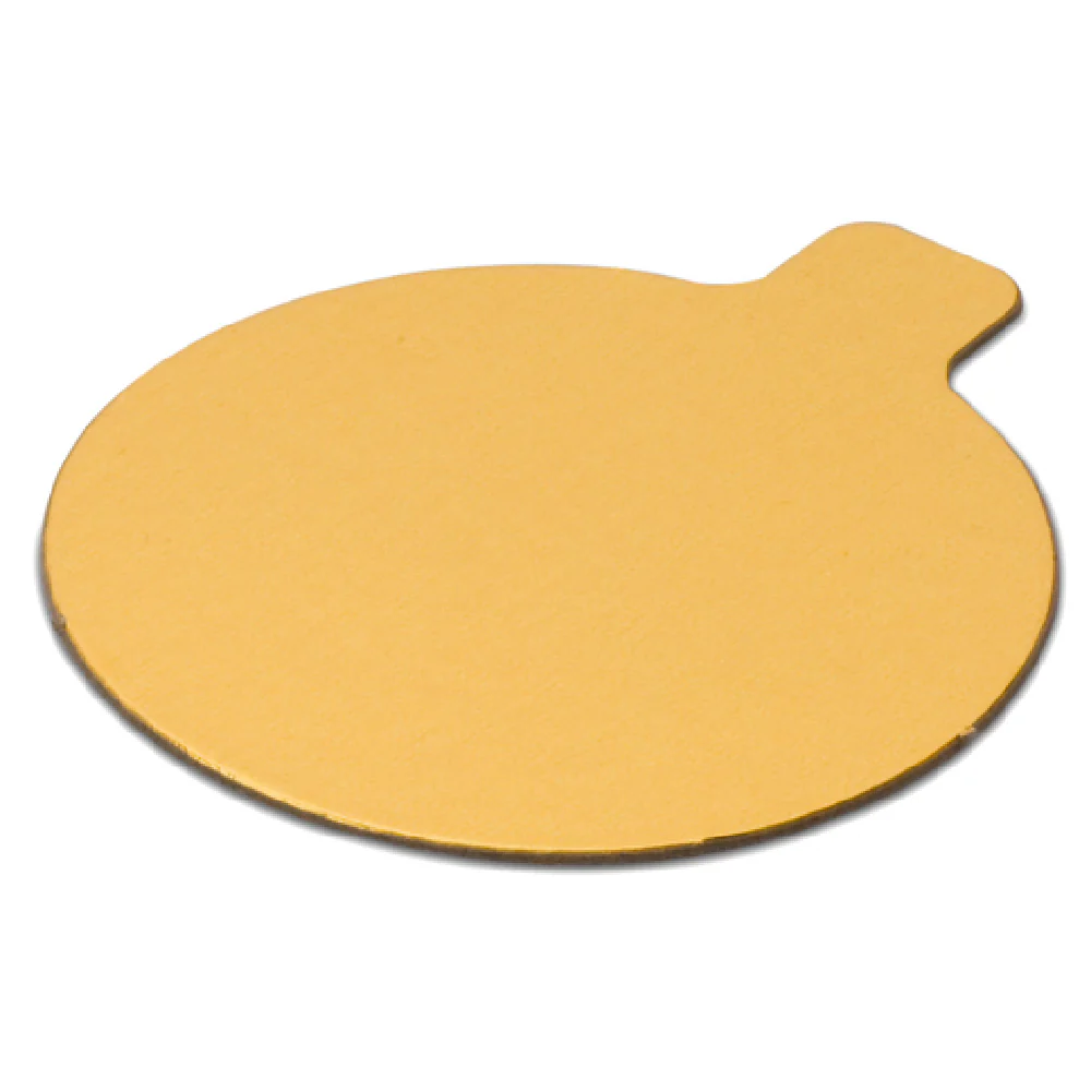 JB Prince B941 3-1/4 Inch Diameter Pastry Board with Tab Foil Laminated Cardboard Gold 500 Packs JB Prince B941 3-1/4 Inch Diameter Pastry Board with Tab Foil Laminated Cardboard Gold 500 Packs