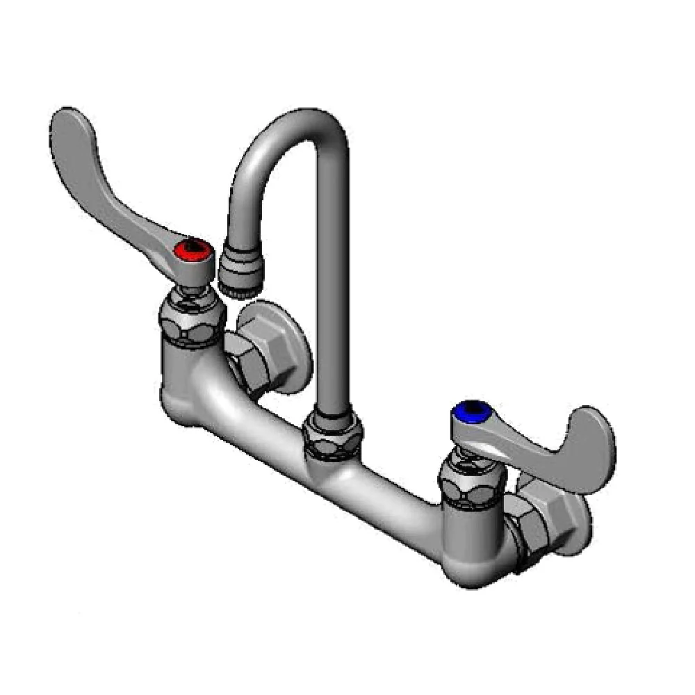 T&S Brass B-0330-01-WH4 Mixing Faucet Wall Mount 8 Inch Adjustable Centers with Gooseneck Spout