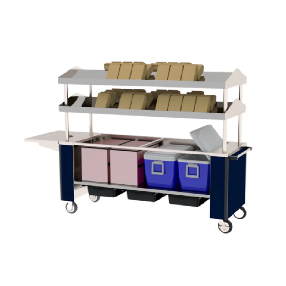Lakeside 159518 97 Inch Lunch-Time Meal Transport Cart with Double Sided Slanted Over-shelves