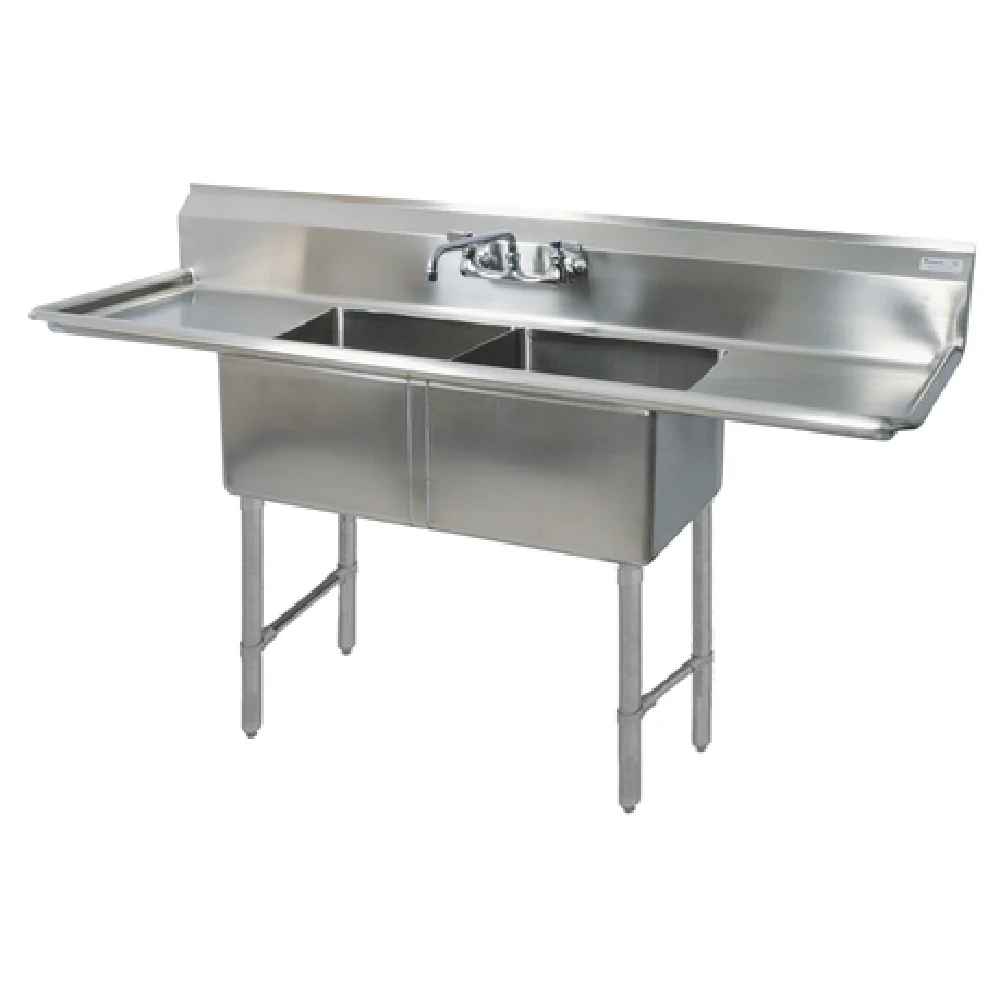 BK Resources BKS6-2-24-14-24TS 99-1/4 Inch Two Compartment Sink with Drainboards Stainless Steel BK Resources BKS6-2-24-14-24TS 99-1/4 Inch Two Compartment Sink with Drainboards Stainless Steel