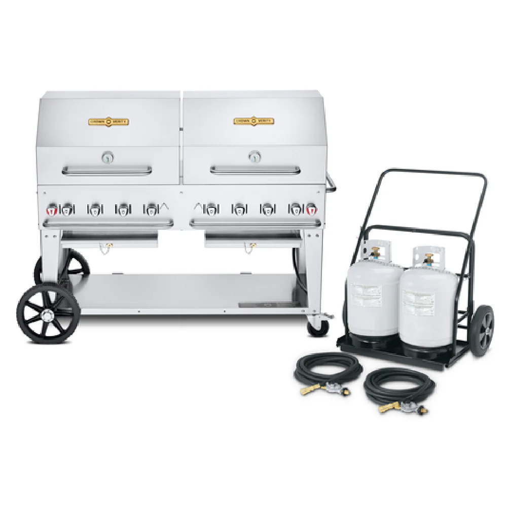 Crown Verity CV-MCC-60RDP 69 Inch Mobile Cart Grill with Tank Cart Gas 8 Burners Stainless Steel