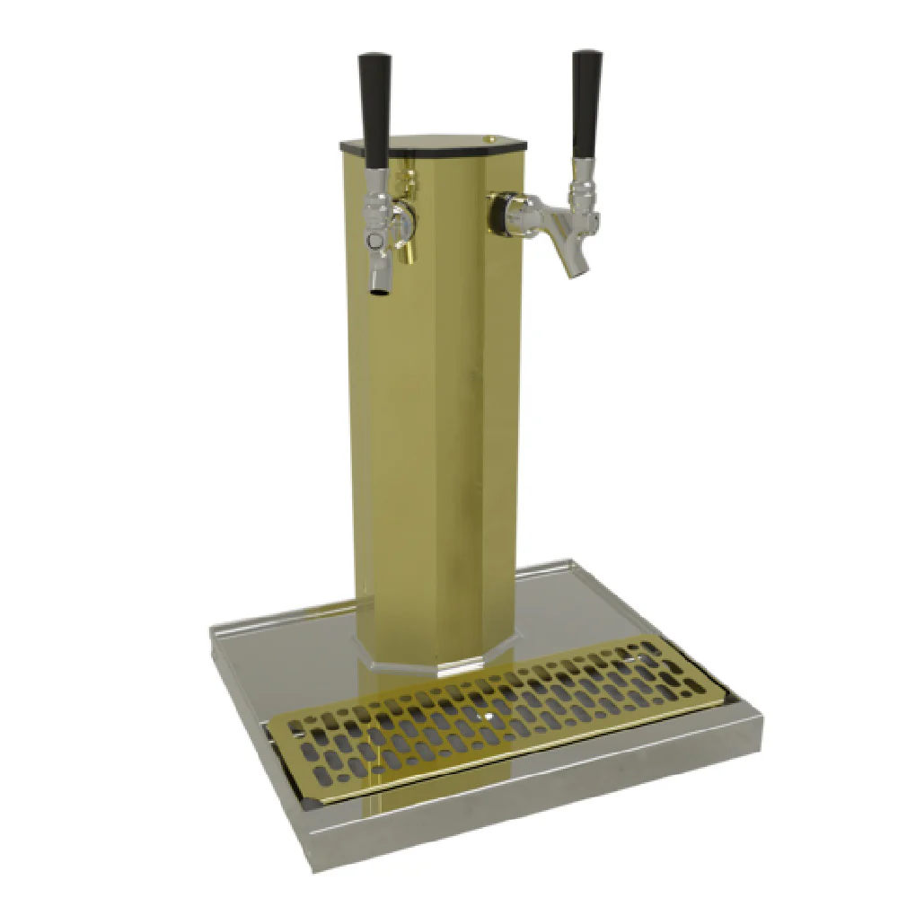 Glastender CT-2-PBR 14 Inch Countertop Glycol Cooled Draft Beer Dispensing Tower Stainless Steel with Dual Faucets Glastender CT-2-PBR 14 Inch Countertop Glycol Cooled Draft Beer Dispensing Tower Stainless Steel with Dual Faucets