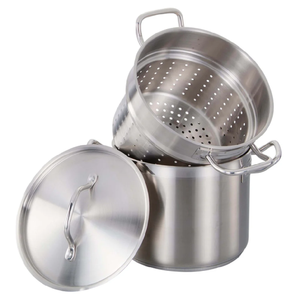 Omcan 80241 8 Quart Pasta Cooker and Steamer Stainless Steel NSF with Inset and Cover
