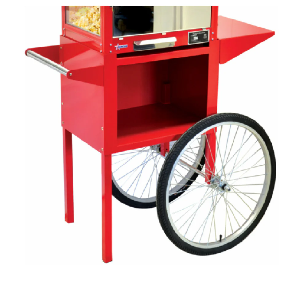 Omcan 44134 39 Inch Popcorn Cart Red Steel Trolley with 24 Inch Rear Wheels