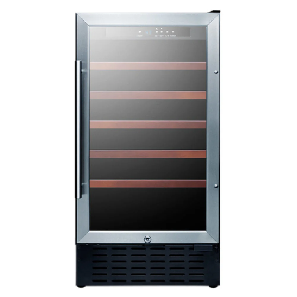 Summit SWC1840B 17.75 Inch Electric Wine Cellar Black Stainless Steel Glass Door with 5 Wooden Shelves Summit SWC1840B 17.75 Inch Electric Wine Cellar Black Stainless Steel Glass Door with 5 Wooden Shelves