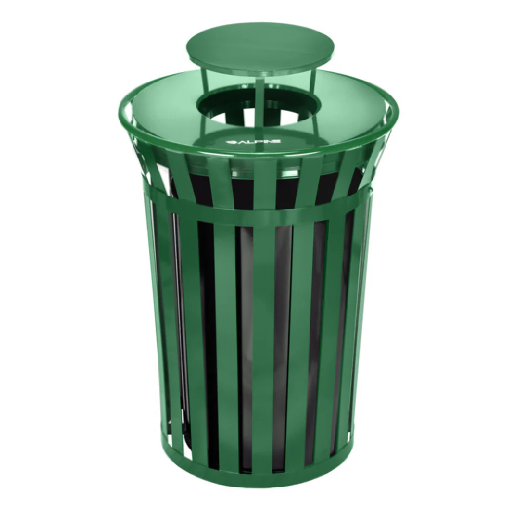 Alpine Industries ALP479-38-1-GRN 27 Inch Green Steel Outdoor Trash Receptacle with Lid