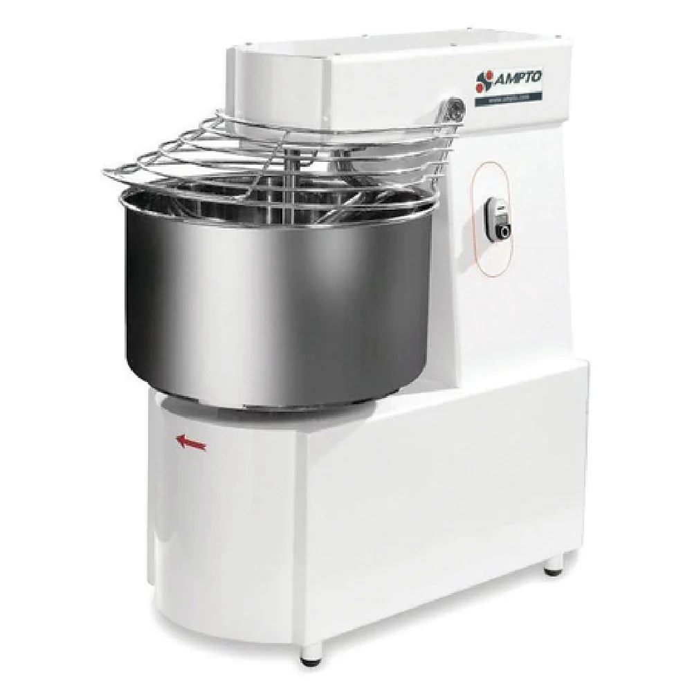 AMPTO AMA050M 19 Inch Spiral Dough Mixer 95 Lb Dough Capacity with Bowl Guard and Attachments