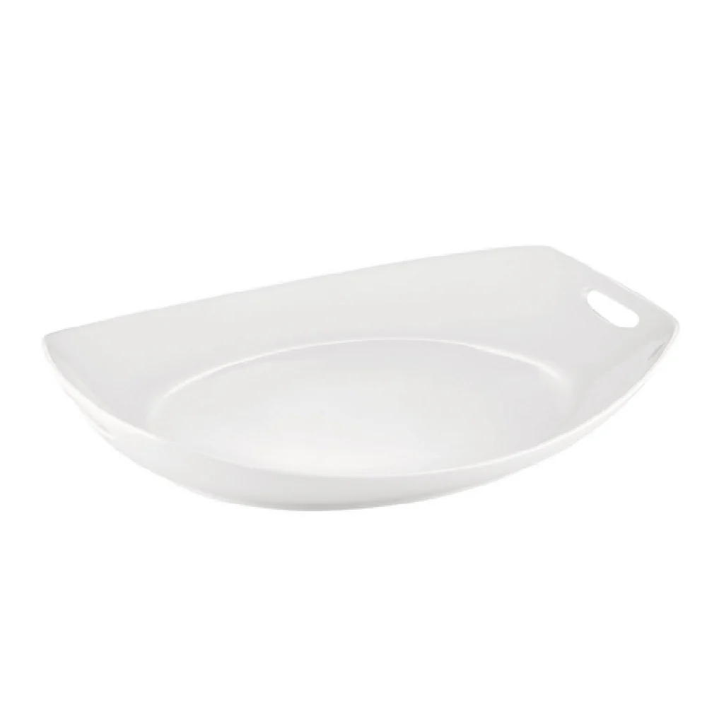 CAC China MX-STU61 16 Inch Oval Catering Collection Tray with Handles Porcelain Super White