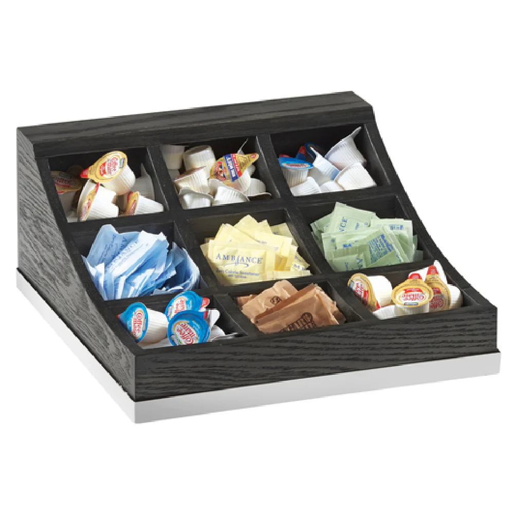 Cal Mil 3801-87 13 Inch Cinderwood Condiment Caddy with Mirrored Base Oak Wood Dark Ash Gray
