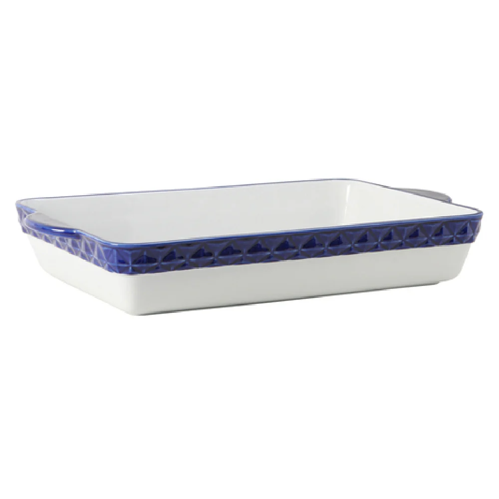 Tuxton EAC-201 6-1/4 Qt Casserole Dish 18-1/2 Inch Porcelain White with Cobalt Band