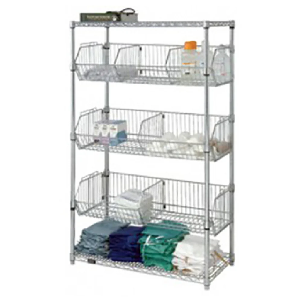 Quantum 2436BC6C 36 Inch Wire Basket Unit Stationary with 3 Baskets