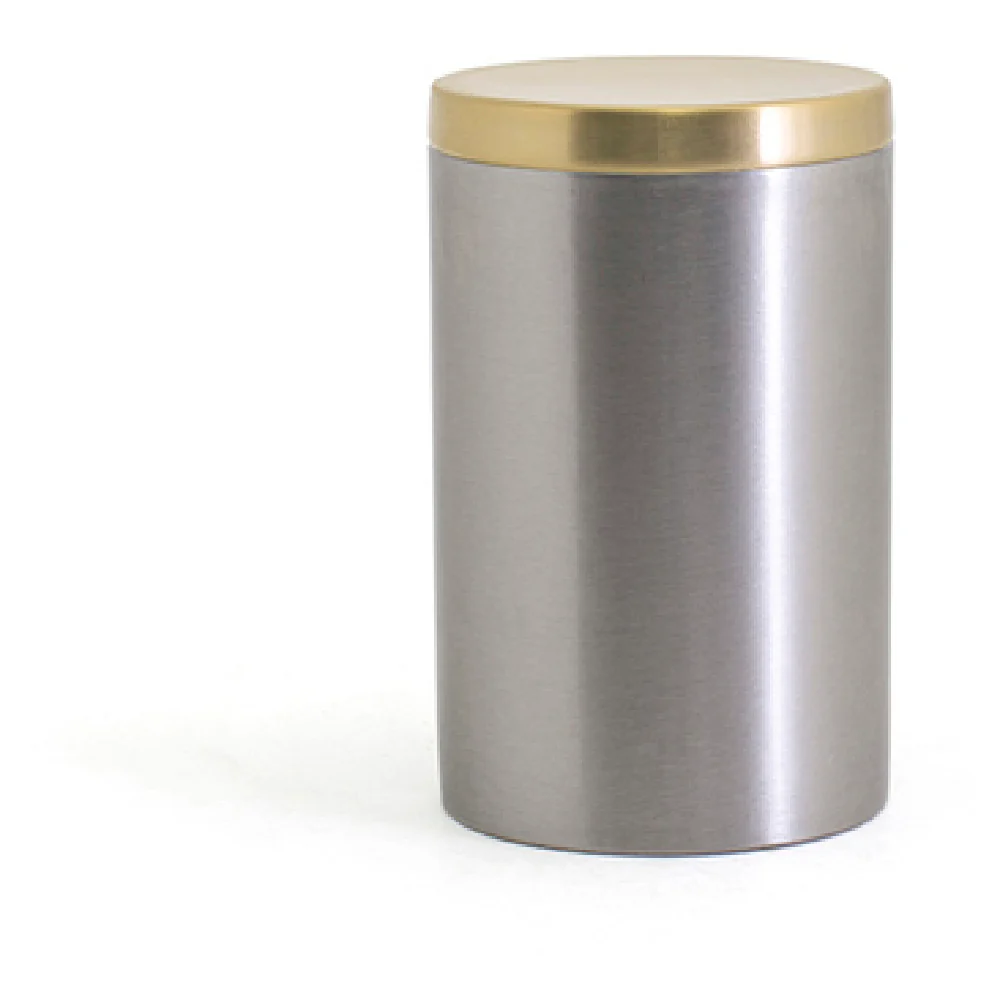 FOH RJR030BSS23 Round Brushed Stainless Jar With Lid Silver With Matte Brass Lid FOH RJR030BSS23 Round Brushed Stainless Jar With Lid Silver With Matte Brass Lid