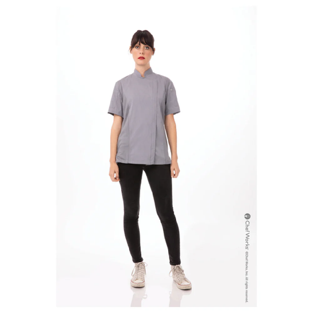 Chef Works BCWSZ006GRY3XL Women's Chef Coat 3XL Gray Short Sleeve with Pockets