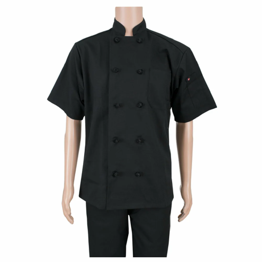 John Ritzenthaler Company RZSSKBBK1X Chef's Coat 1XL Black Cotton Poly Twill with Short Sleeve