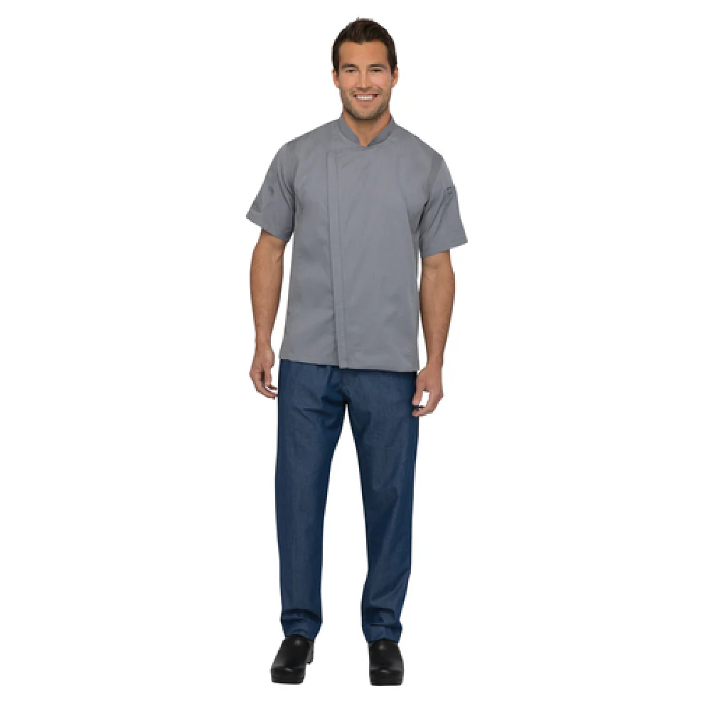 Chef Works BCSZ009-GRY-XL XL Unisex Chef Coat Short Sleeves Gray Poly/Cotton Twill Chef Works BCSZ009-GRY-XL XL Unisex Chef Coat Short Sleeves Gray Poly/Cotton Twill