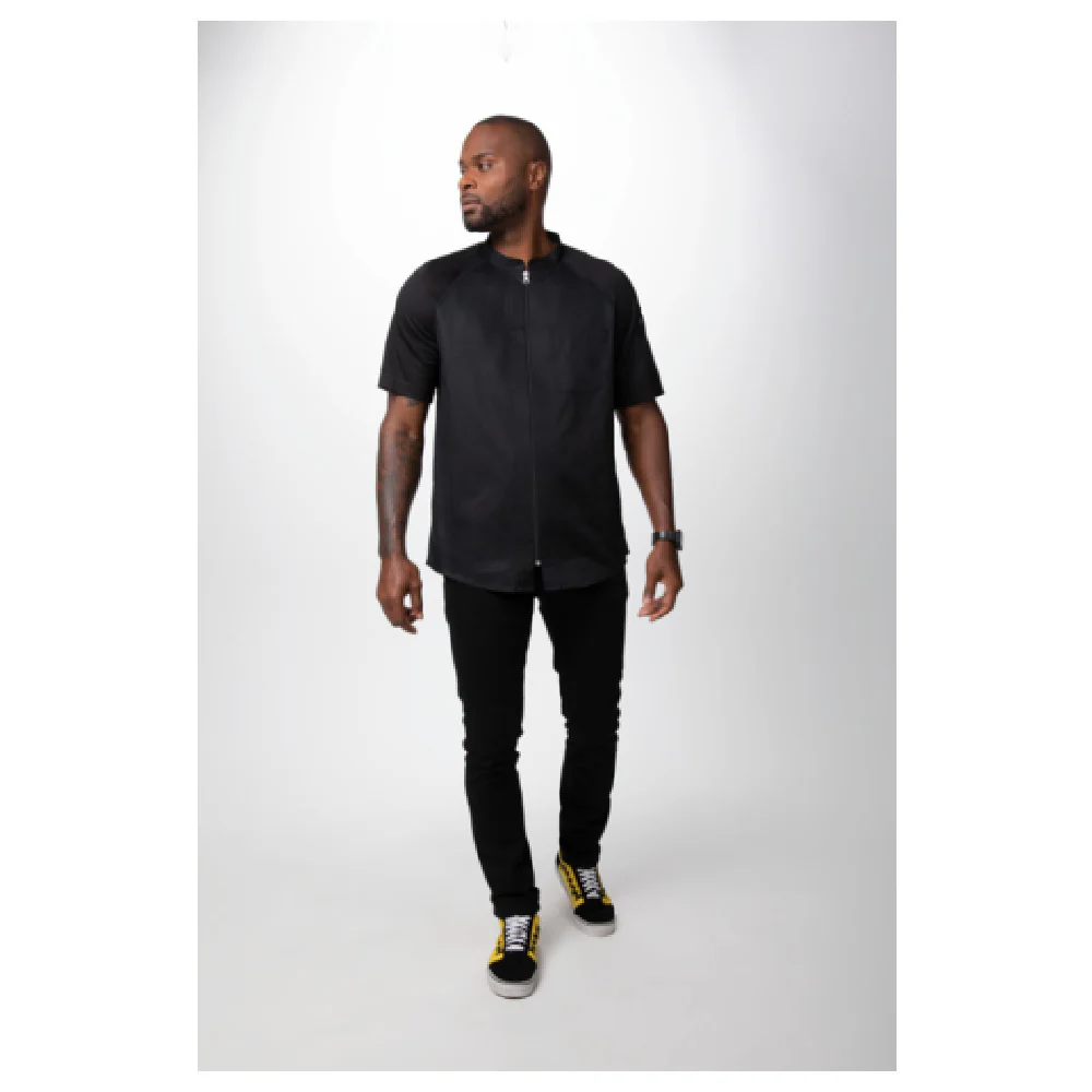 Chef Works CBZ04-BLK-2XL 37 Inch Arcadia Chef Coat Raglan Short Sleeve Center Zipper