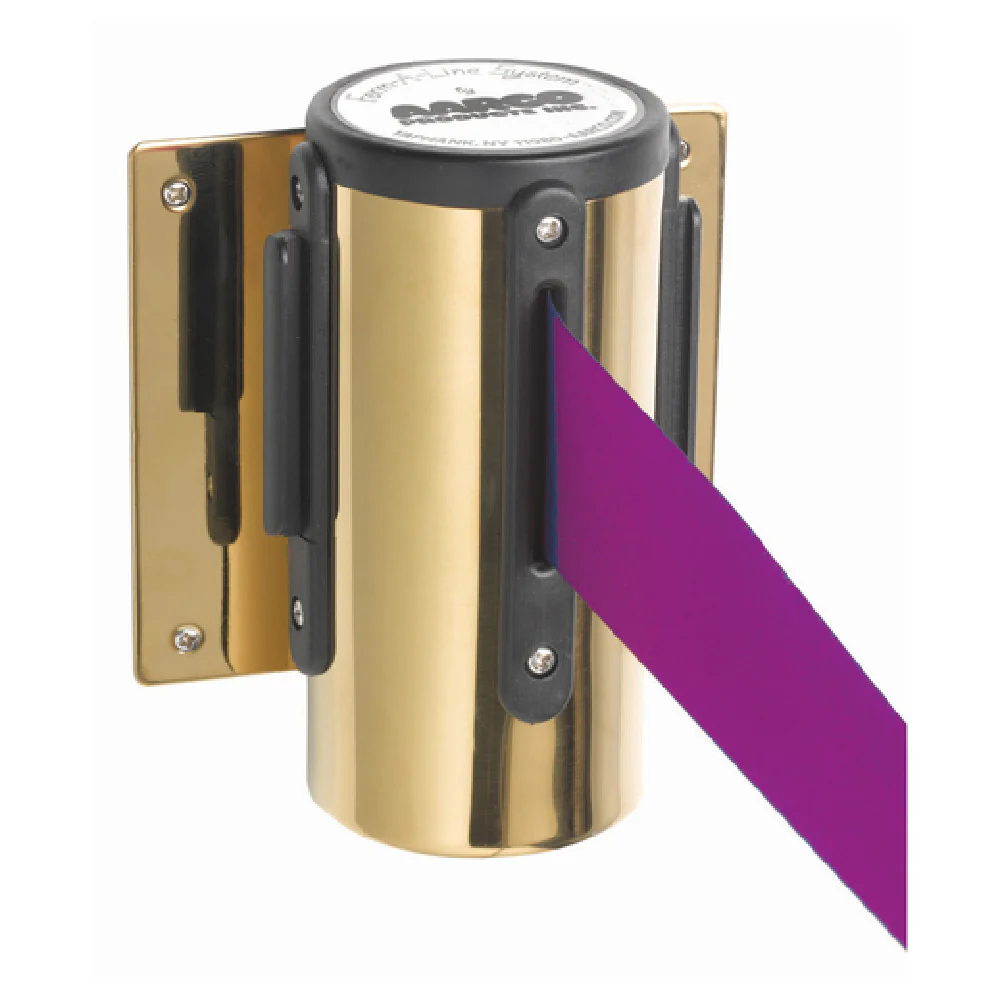 Aarco WM-7BPU Wall Mounted Retractable Belt with Brass Casing 7' Purple