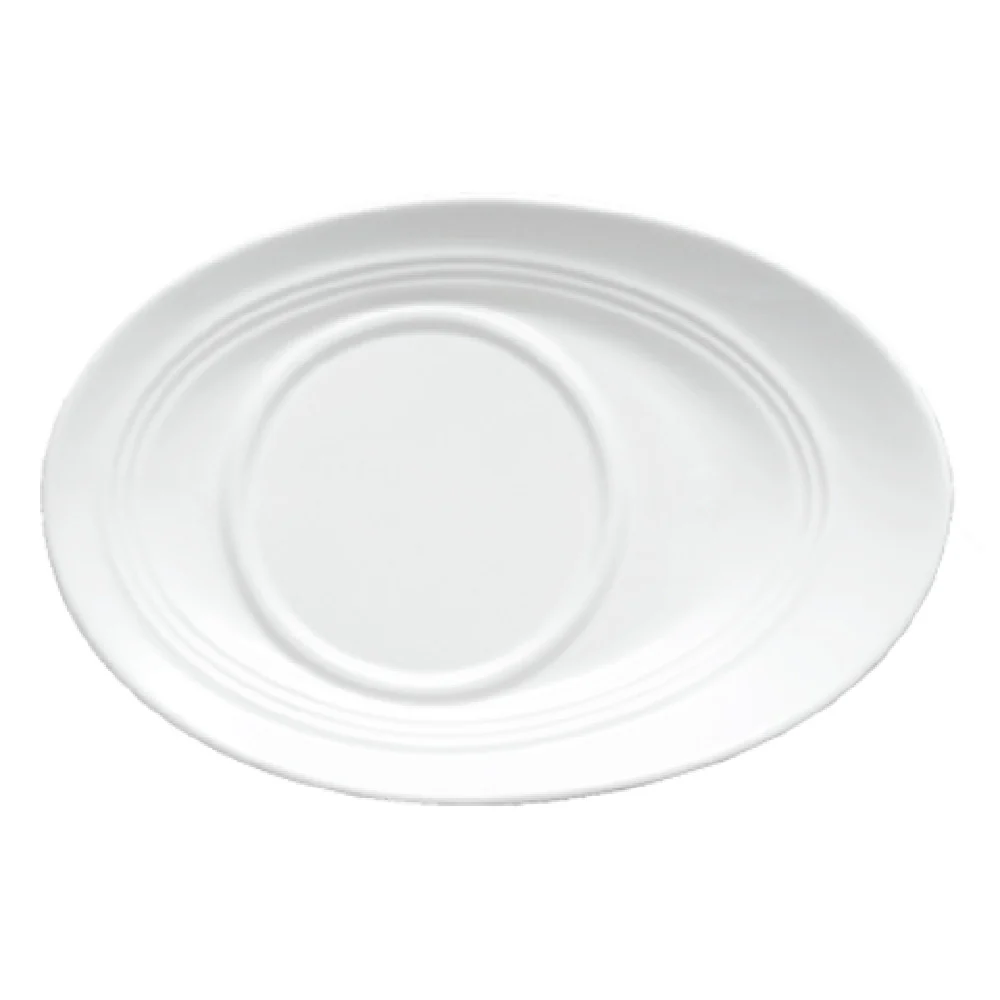 Bon Chef 1100005P 7-5/8 Inch Slanted Oval Saucer White Vitrified Porcelain Bon Chef 1100005P 7-5/8 Inch Slanted Oval Saucer White Vitrified Porcelain
