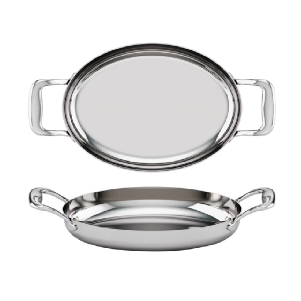 Tuxton RTVH-120 12 Inch Oval Pan 60 Fluid Ounce Stainless Steel Handle