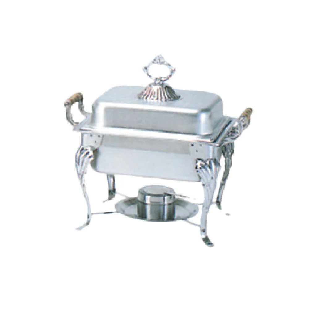 Thunder Group SLRCF0825 4 Quart Half-size Chafing Dish Canned Heat Lift-off Cover Stainless Steel Square Wood Handle