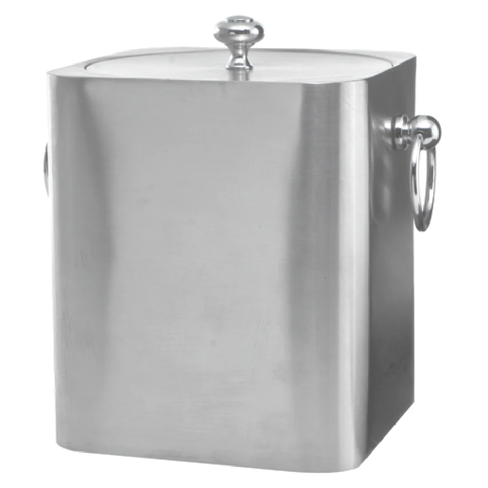 Service Ideas IBSQ3BS 6 Inch Ice Bucket 50.7 Oz Square with Ring Handles Stainless Steel Brushed