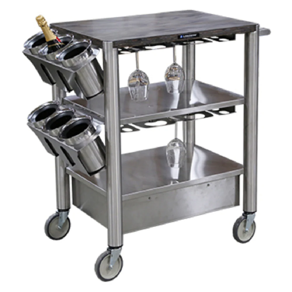 Lakeside 509 22-1/2 Inch Wine Cart Stainless Steel with 3 Tiered Shelves