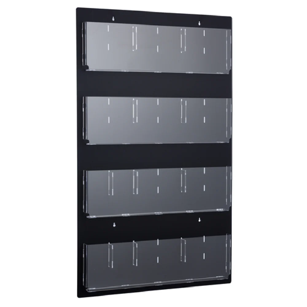 Alpine Industries ADI640-2948-BLK 29 Inch Hanging Magazine Rack Adjustable Pockets Clear Black Acrylic