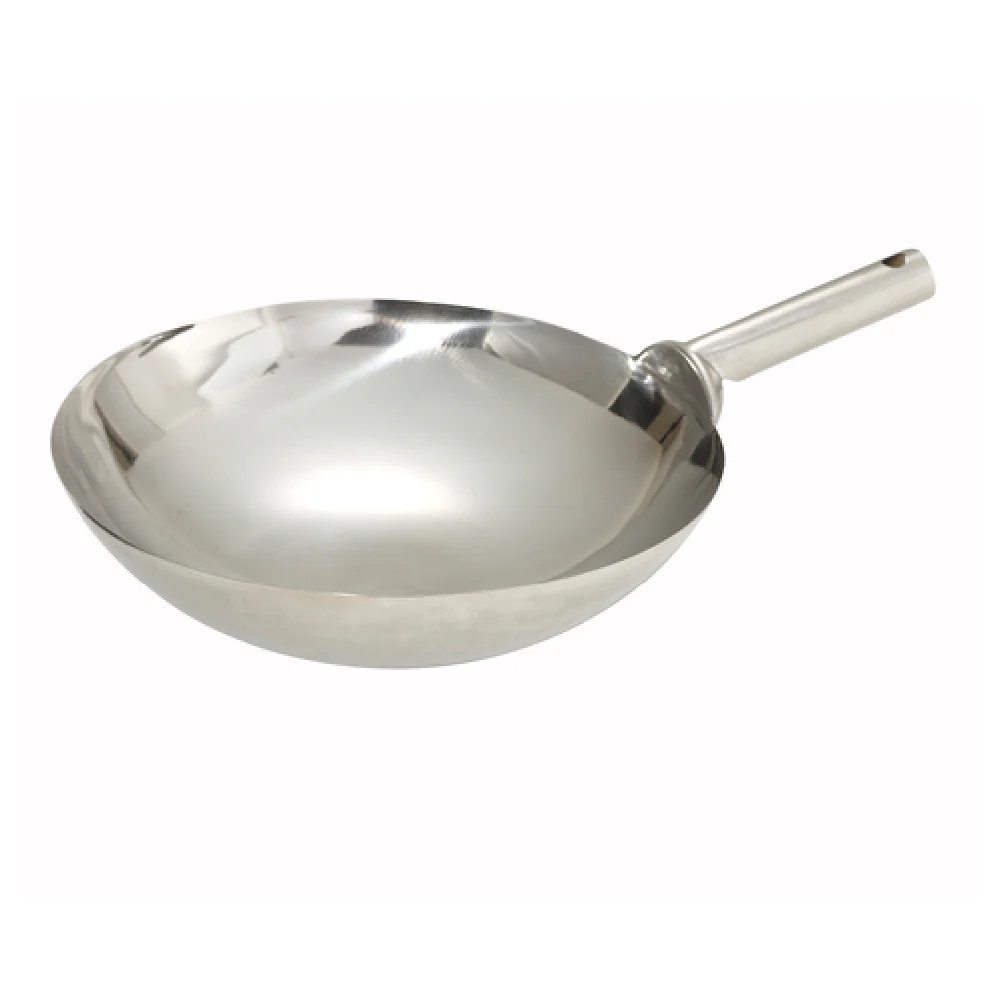 Winco WOK-14W 14 Inch Diameter Chinese Wok Stainless Steel Mirror Finish