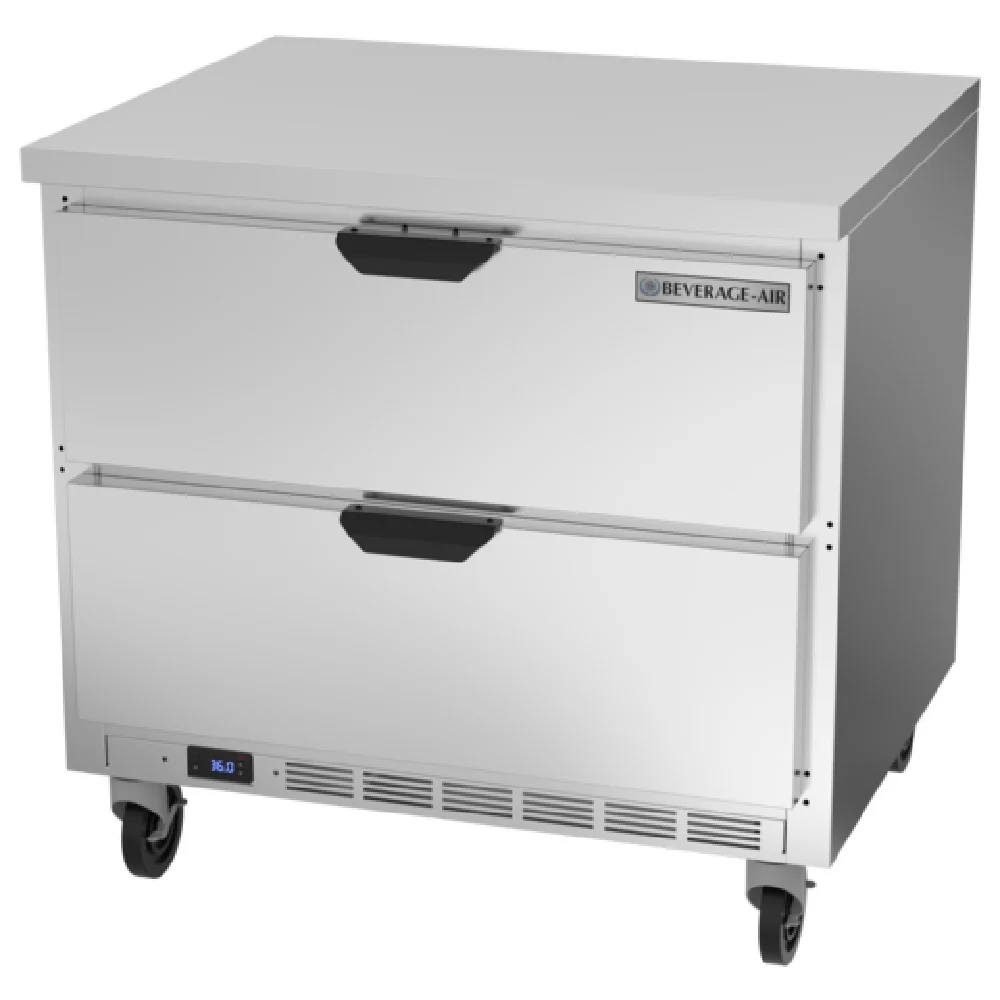 Beverage Air WTRD36AHC-2-FLT 36 Inch Worktop Refrigerator 8.5 cu ft with 2 Drawers Beverage Air WTRD36AHC-2-FLT 36 Inch Worktop Refrigerator 8.5 cu ft with 2 Drawers