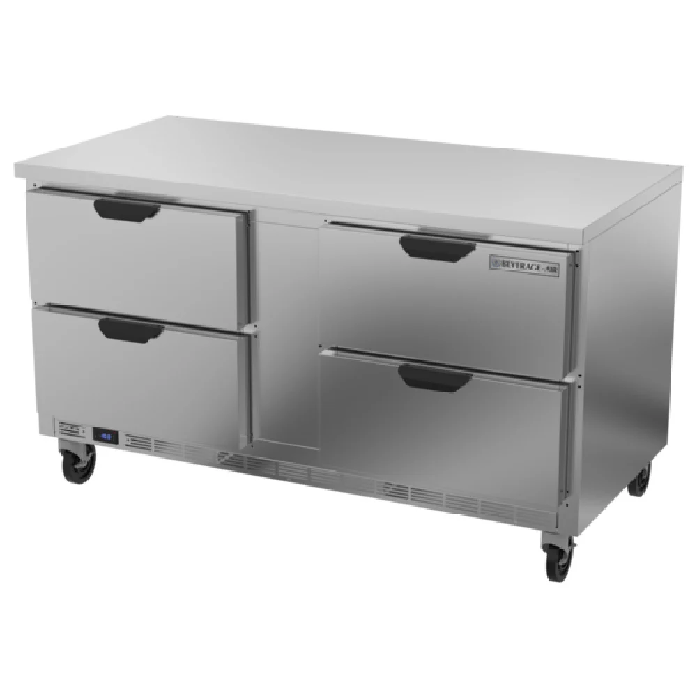 Beverage Air WTFD60AHC-4-FLT 60 Inch Worktop Freezer 14.39 cu ft Two-section Drawers Stainless Steel