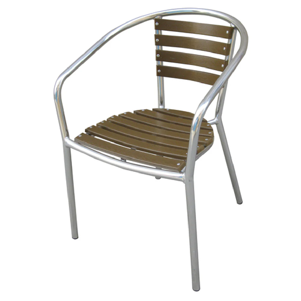 JMC Furniture OUTDOOR PINZON TAN ARMCHAIR 16 Inch Aluminum Synthetic Teak Stacking Chair JMC Furniture OUTDOOR PINZON TAN ARMCHAIR 16 Inch Aluminum Synthetic Teak Stacking Chair