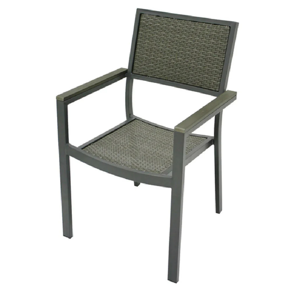 Plantation Prestige Commercial Furniture 8761100-0455 23 Inch Armchair Stackable Gray Woven Aluminum Gunmetal Finish with Outdoor Indoor Design Plantation Prestige Commercial Furniture 8761100-0455 23 Inch Armchair Stackable Gray Woven Aluminum Gunmetal Finish with Outdoor Indoor Design
