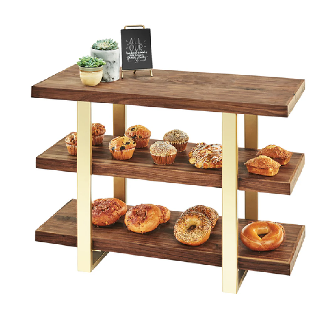 Cal Mil 3708-46 32 Inch Mid-Century Riser Shelves 3-Tier Metal Brass
