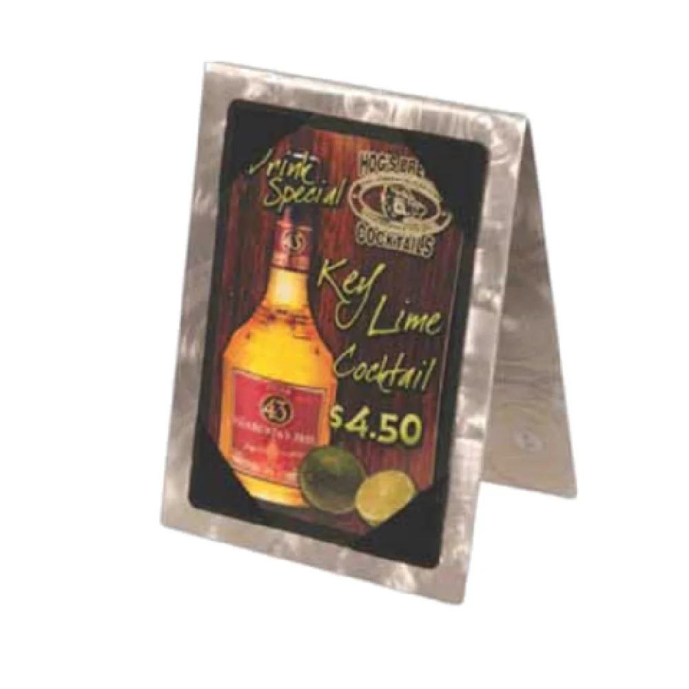 Menu Solutions MTDBL-46_BRUSH 4 Inch by 6 Inch Table Tent Double Sided Aluminum with Black Corners Menu Solutions MTDBL-46_BRUSH 4 Inch by 6 Inch Table Tent Double Sided Aluminum with Black Corners