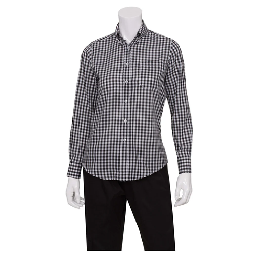 Chef Works W500-BWC-XL Women's Gingham Dress Shirt Long Sleeve 2-Button Cuffs