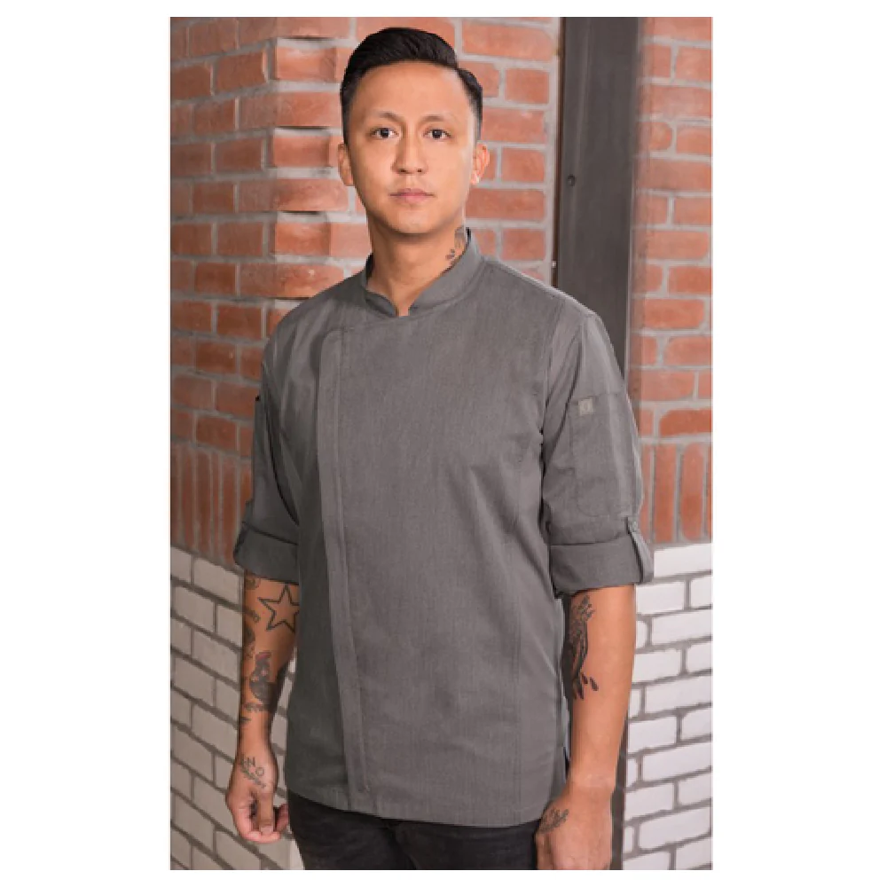 Chef Works BCLZ008-GRY-S Small Chef Coat Roll-up Long Sleeves Gray Cotton Poly