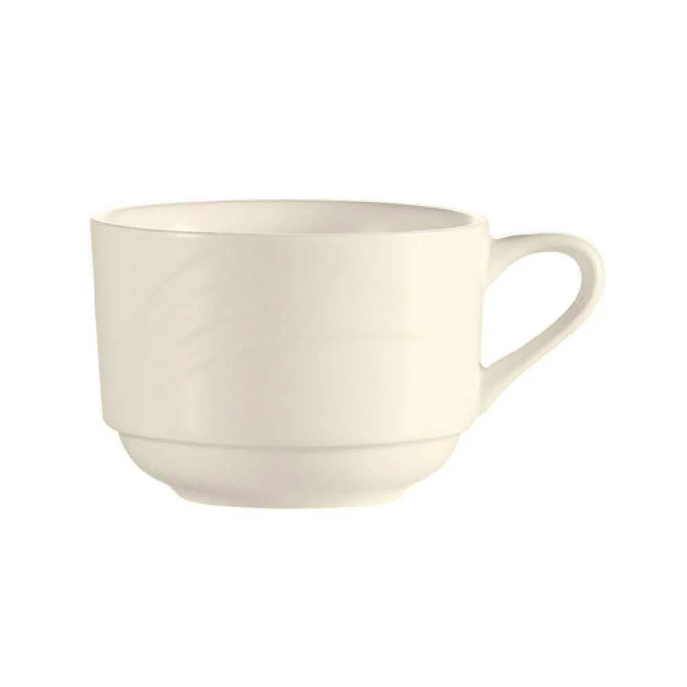 CAC China GAD-1-S 7-1/2 Oz Porcelain Coffee Cup Round Embossed Stackable