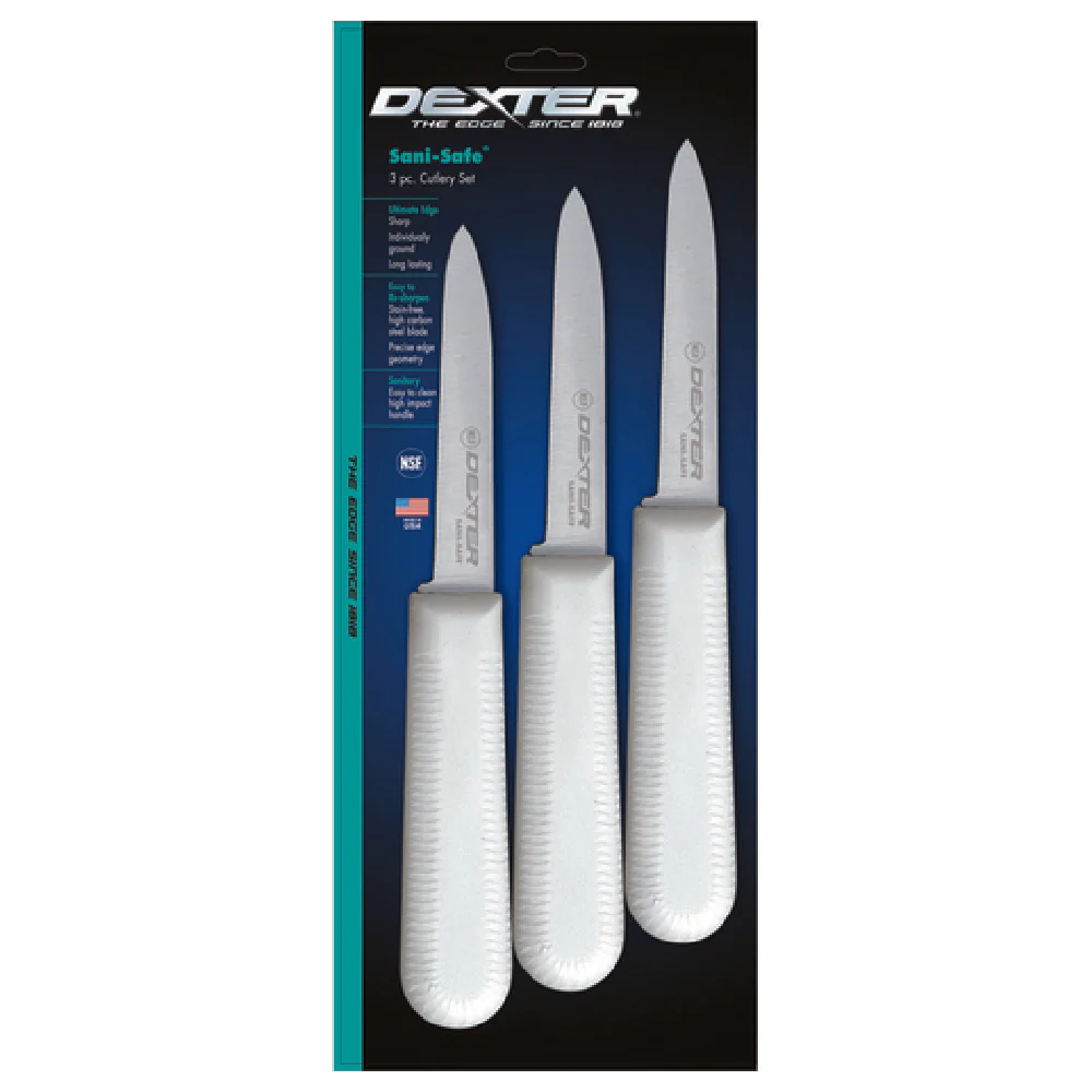 Dexter 15383 3-1/4 Inch Blade 3 Piece Cook's Style Paring Knife High Carbon Stainless Steel White Polypropylene Handle