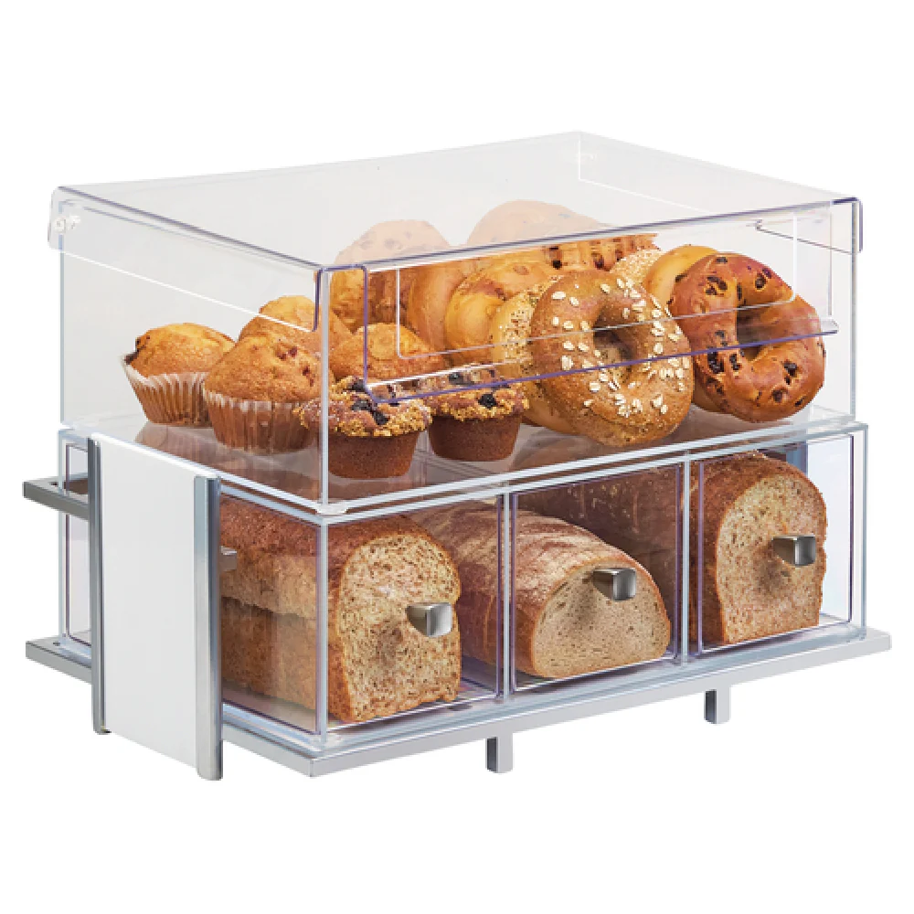 Cal Mil 1471-15SET 21 Inch Eco Modern Merchandiser Countertop Acrylic and Metal with Bin and Bread Box